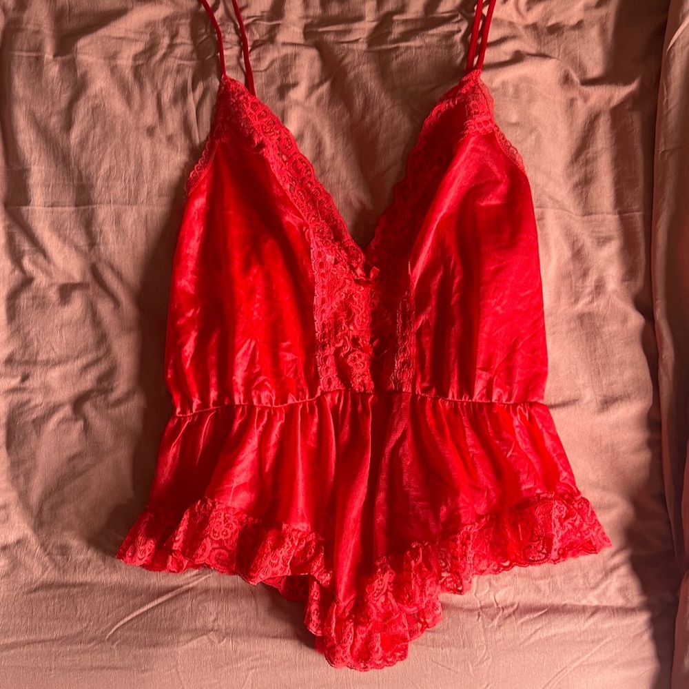 Vibrant Red Lace Chemise